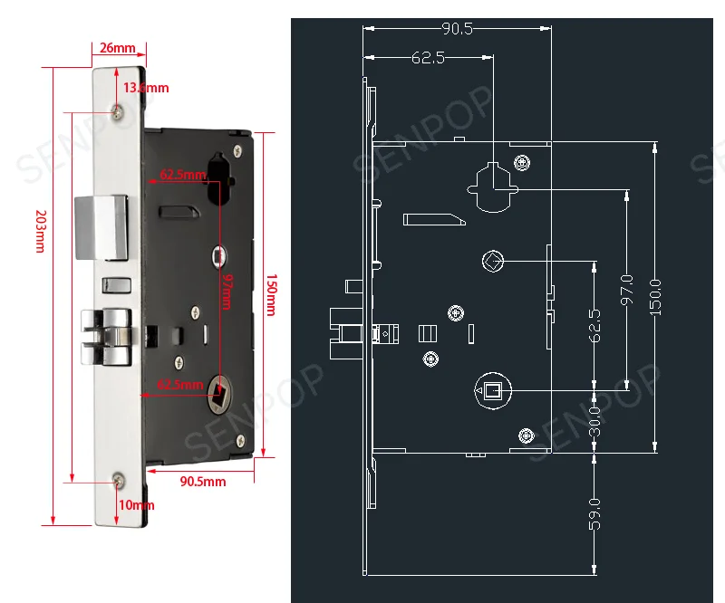 SP3014E01 dimensions & mortise 2